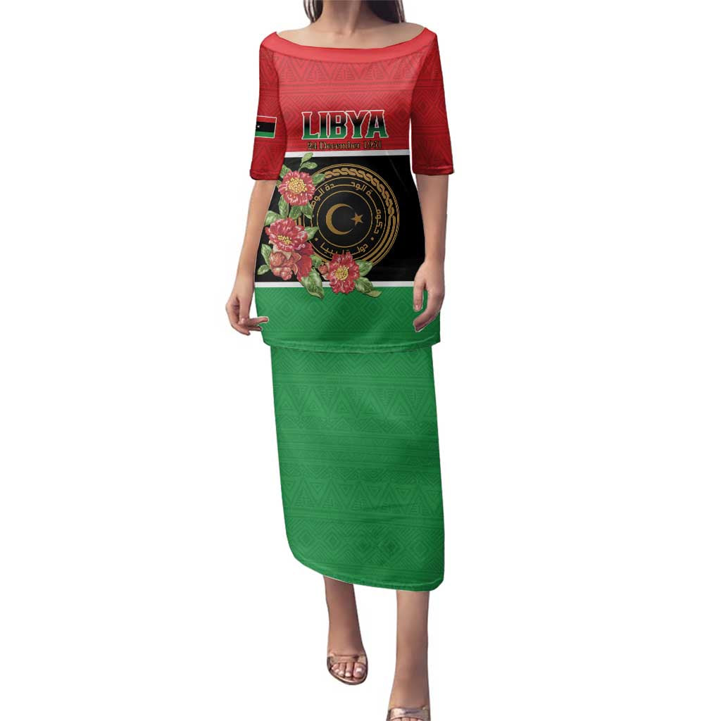 Personalized Libya Independence Day Family Matching Puletasi and Hawaiian Shirt Pomegranate Blossom With Libyan Seal - Wonder Print Shop