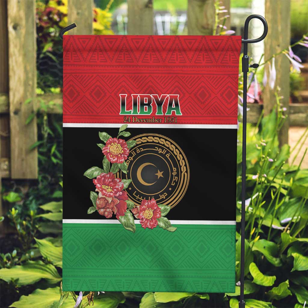Libya Independence Day Garden Flag Pomegranate Blossom With Libyan Seal - Wonder Print Shop