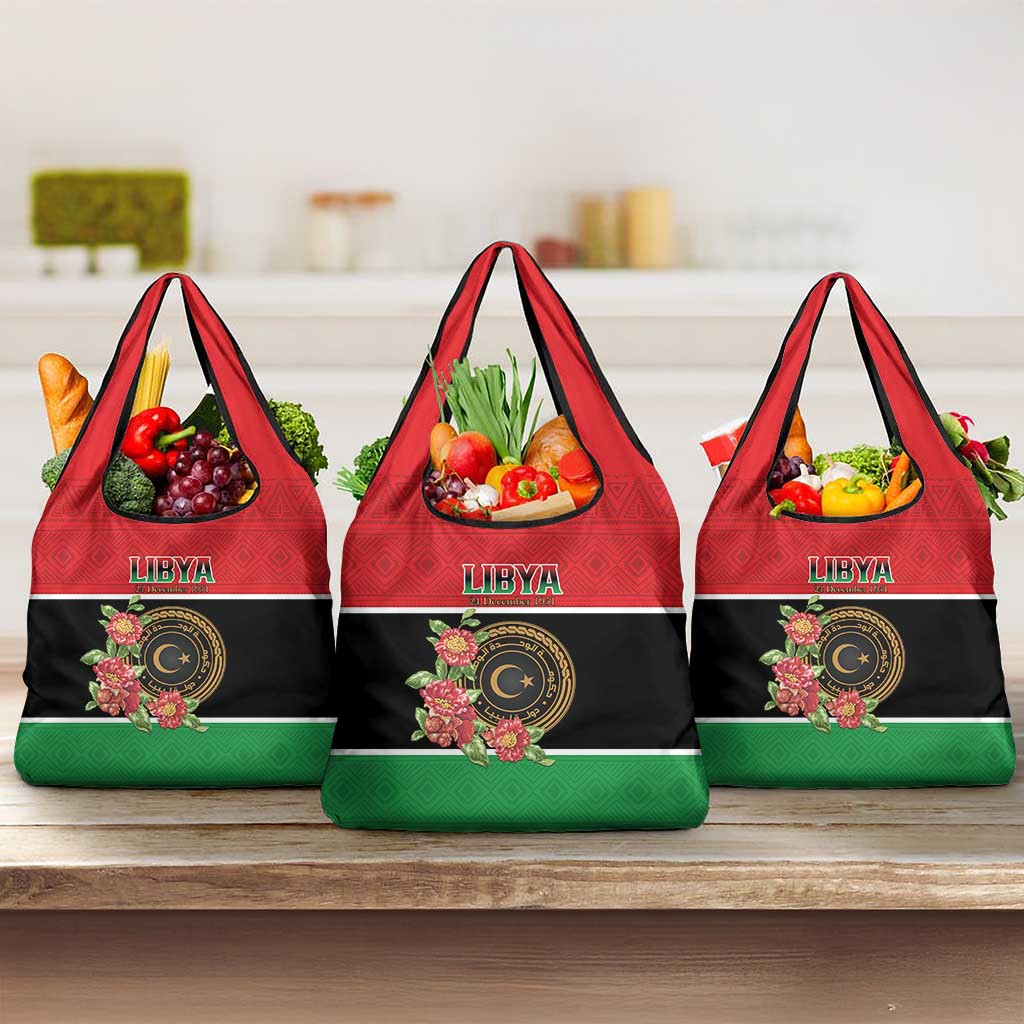 Libya Independence Day Grocery Bag Pomegranate Blossom With Libyan Seal - Wonder Print Shop