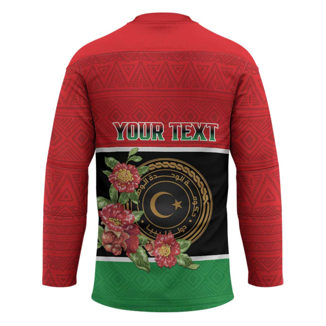 Personalized Libya Independence Day Hockey Jersey Pomegranate Blossom With Libyan Seal - Wonder Print Shop