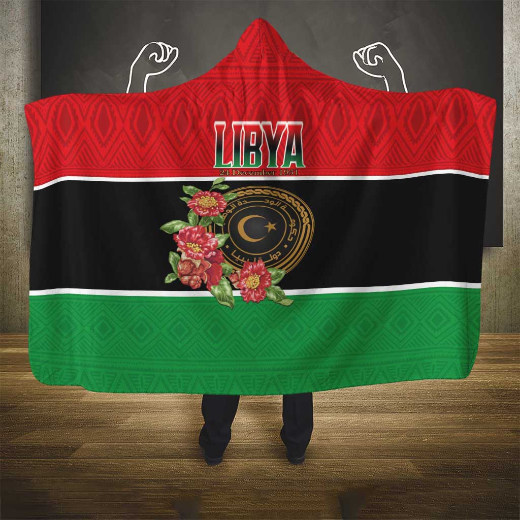 Libya Independence Day Hooded Blanket Pomegranate Blossom With Libyan Seal - Wonder Print Shop