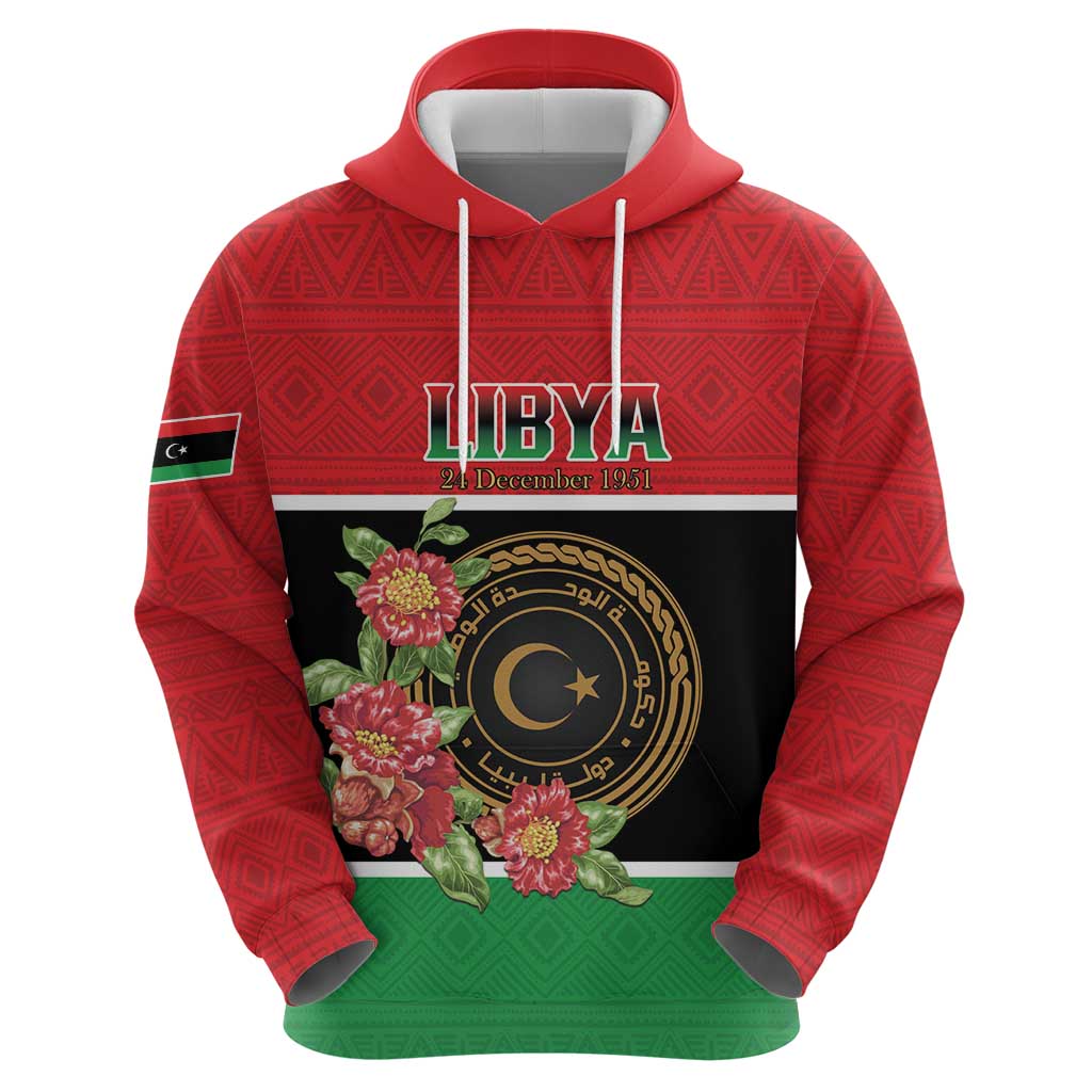 Personalized Libya Independence Day Hoodie Pomegranate Blossom With Libyan Seal - Wonder Print Shop
