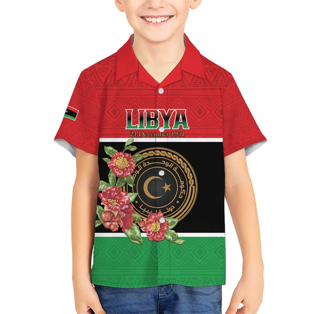 Personalized Libya Independence Day Kid Hawaiian Shirt Pomegranate Blossom With Libyan Seal - Wonder Print Shop