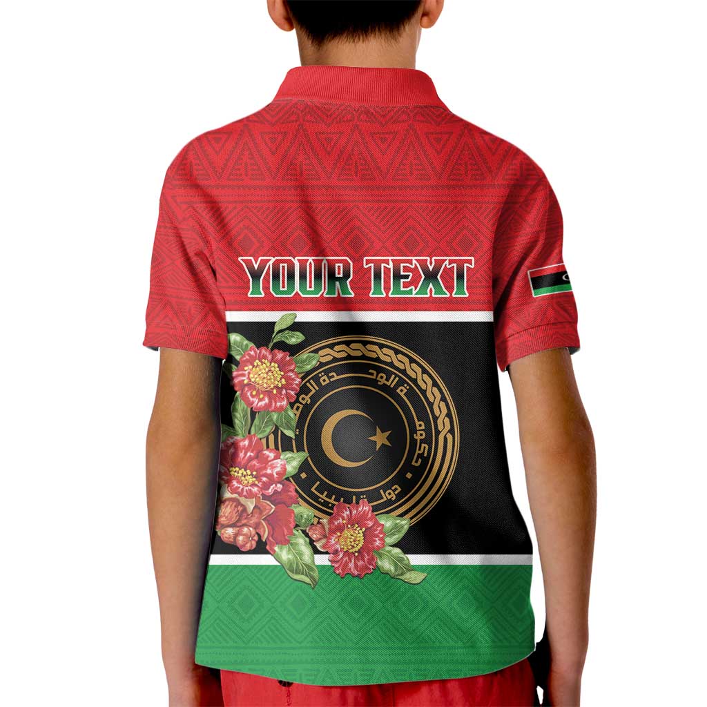 Personalized Libya Independence Day Kid Polo Shirt Pomegranate Blossom With Libyan Seal - Wonder Print Shop