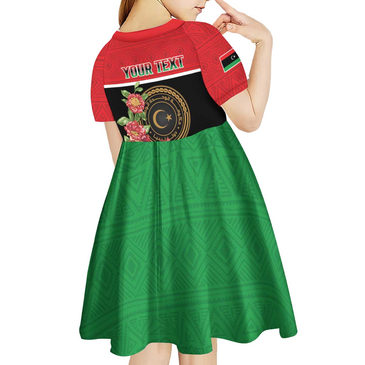 Personalized Libya Independence Day Kid Short Sleeve Dress Pomegranate Blossom With Libyan Seal - Wonder Print Shop