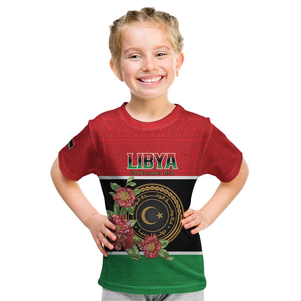 Personalized Libya Independence Day Kid T Shirt Pomegranate Blossom With Libyan Seal - Wonder Print Shop