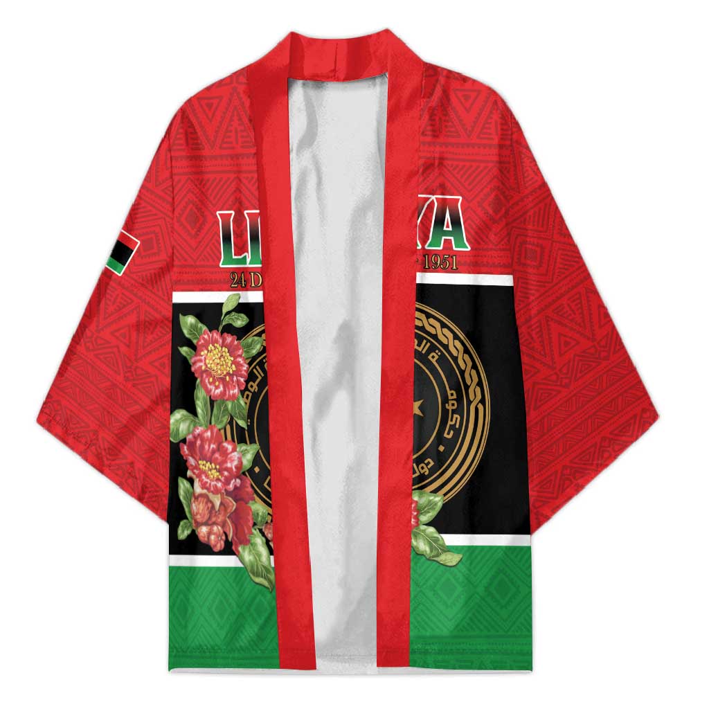 Personalized Libya Independence Day Kimono Pomegranate Blossom With Libyan Seal - Wonder Print Shop