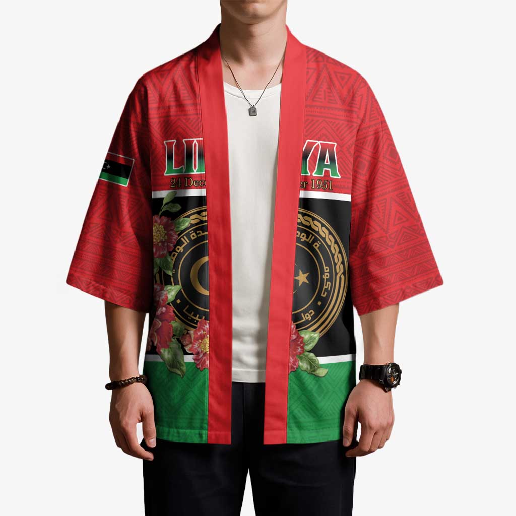 Personalized Libya Independence Day Kimono Pomegranate Blossom With Libyan Seal - Wonder Print Shop