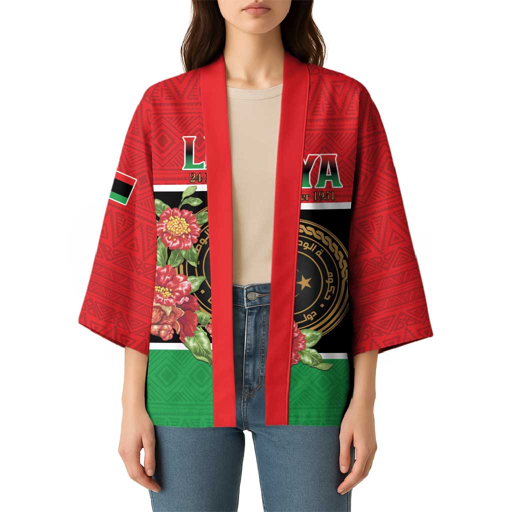 Personalized Libya Independence Day Kimono Pomegranate Blossom With Libyan Seal - Wonder Print Shop