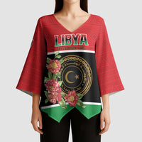 Personalized Libya Independence Day Kimono Sleeve Blouse Pomegranate Blossom With Libyan Seal - Wonder Print Shop