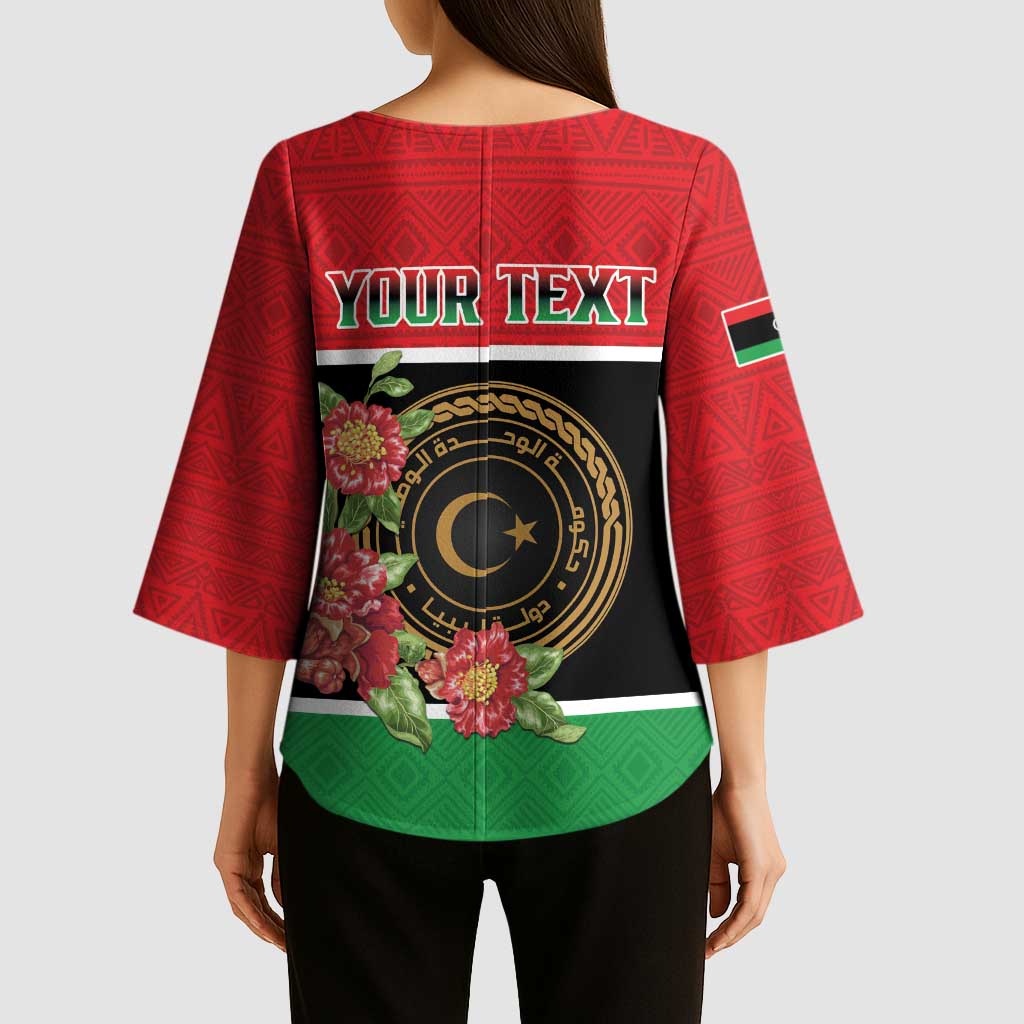 Personalized Libya Independence Day Kimono Sleeve Blouse Pomegranate Blossom With Libyan Seal - Wonder Print Shop