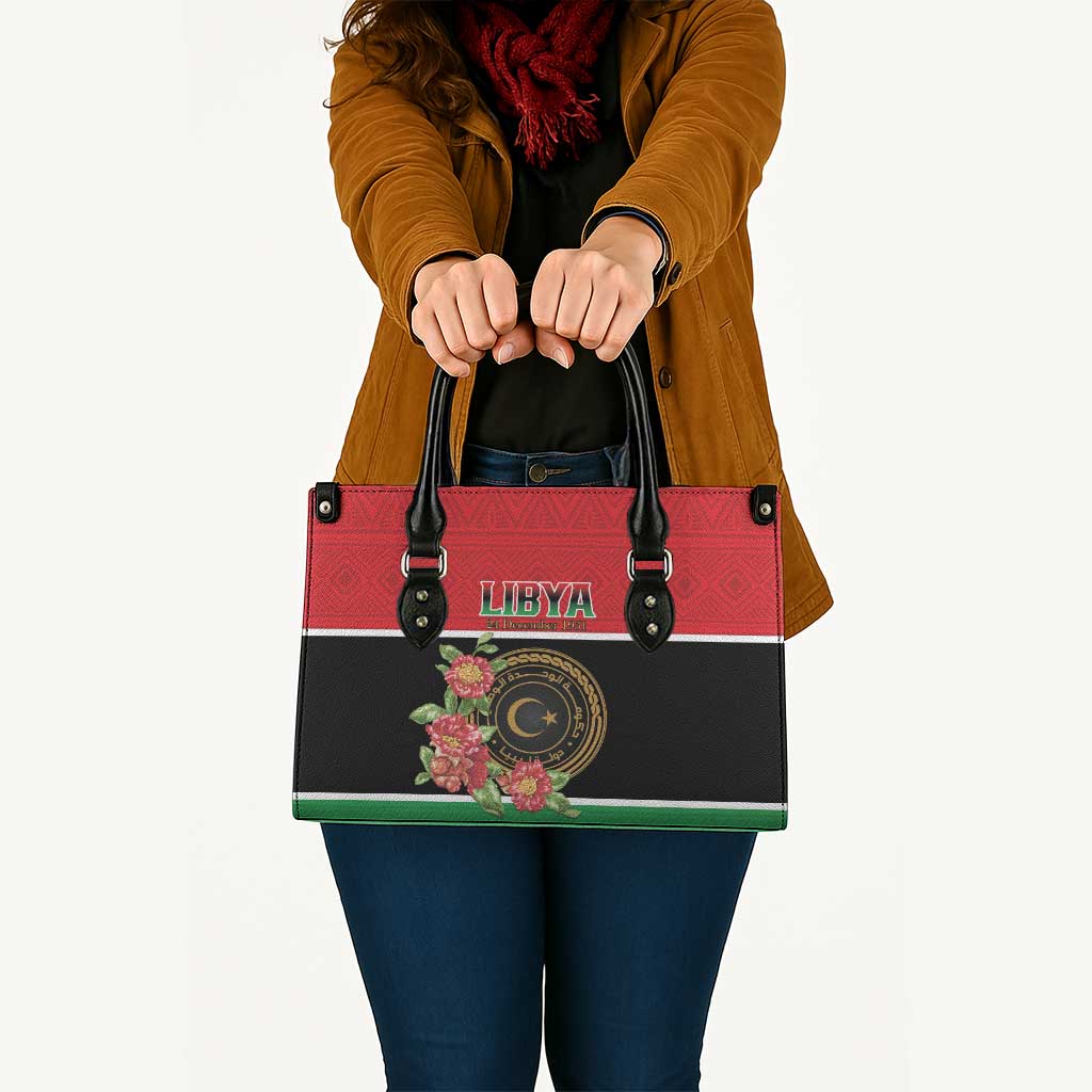 Libya Independence Day Leather Bag Pomegranate Blossom With Libyan Seal - Wonder Print Shop