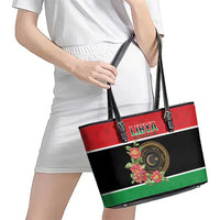 Libya Independence Day Leather Tote Bag Pomegranate Blossom With Libyan Seal - Wonder Print Shop