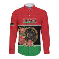 Personalized Libya Independence Day Long Sleeve Button Shirt Pomegranate Blossom With Libyan Seal - Wonder Print Shop