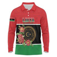 Personalized Libya Independence Day Long Sleeve Polo Shirt Pomegranate Blossom With Libyan Seal - Wonder Print Shop
