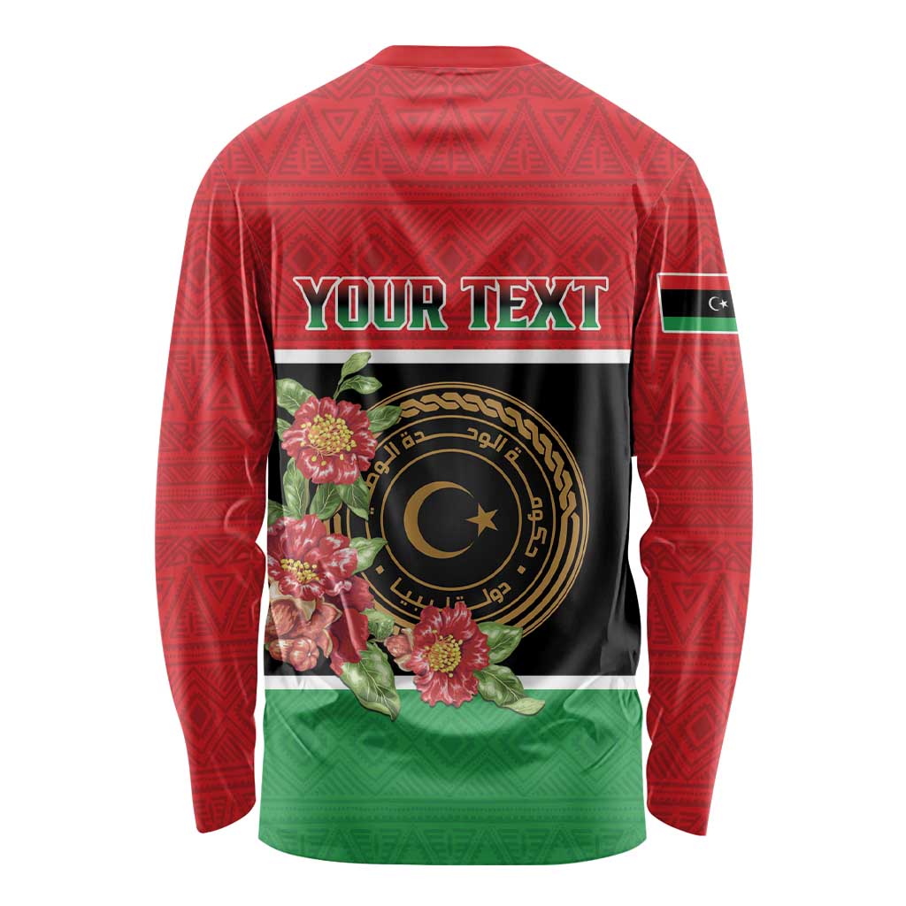 Personalized Libya Independence Day Long Sleeve Shirt Pomegranate Blossom With Libyan Seal - Wonder Print Shop