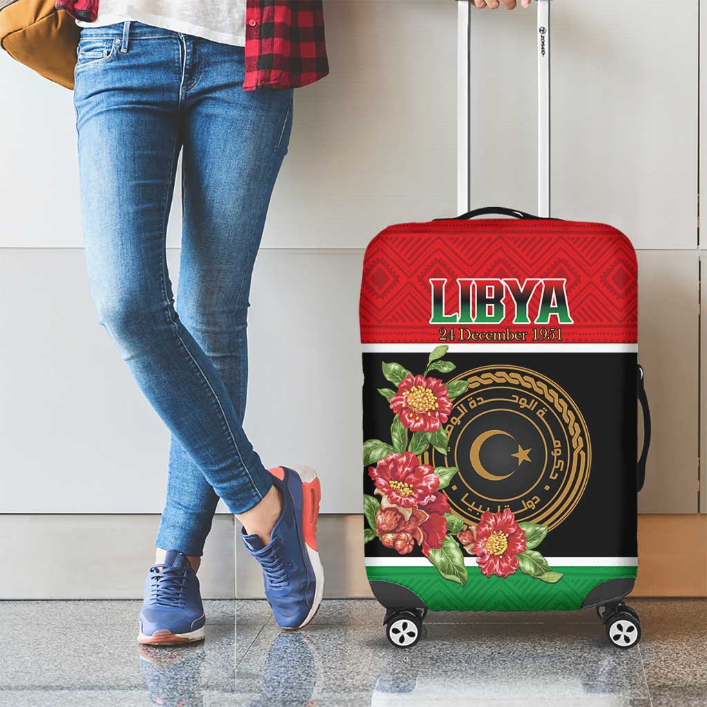 Libya Independence Day Luggage Cover Pomegranate Blossom With Libyan Seal - Wonder Print Shop