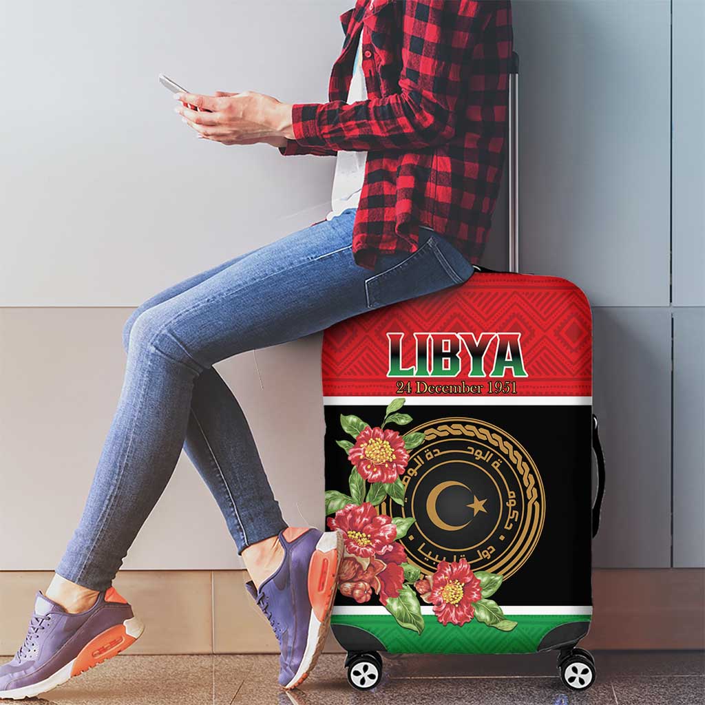 Libya Independence Day Luggage Cover Pomegranate Blossom With Libyan Seal - Wonder Print Shop