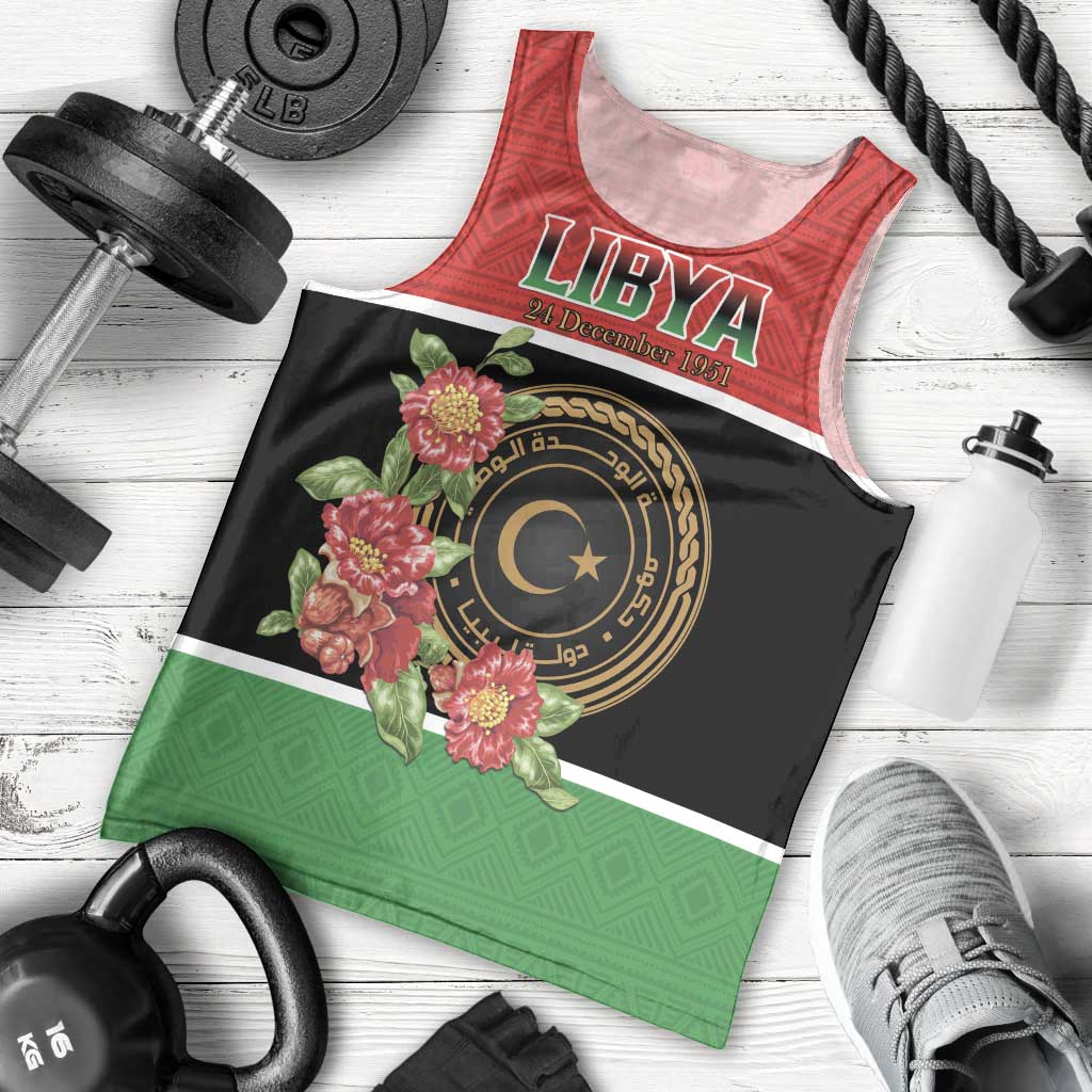 Personalized Libya Independence Day Men Tank Top Pomegranate Blossom With Libyan Seal - Wonder Print Shop