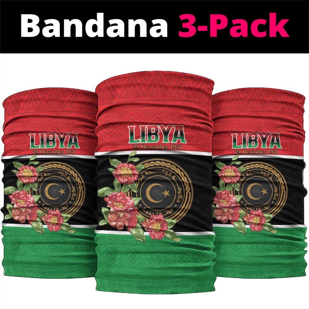Libya Independence Day Neck Gaiter Pomegranate Blossom With Libyan Seal - Wonder Print Shop