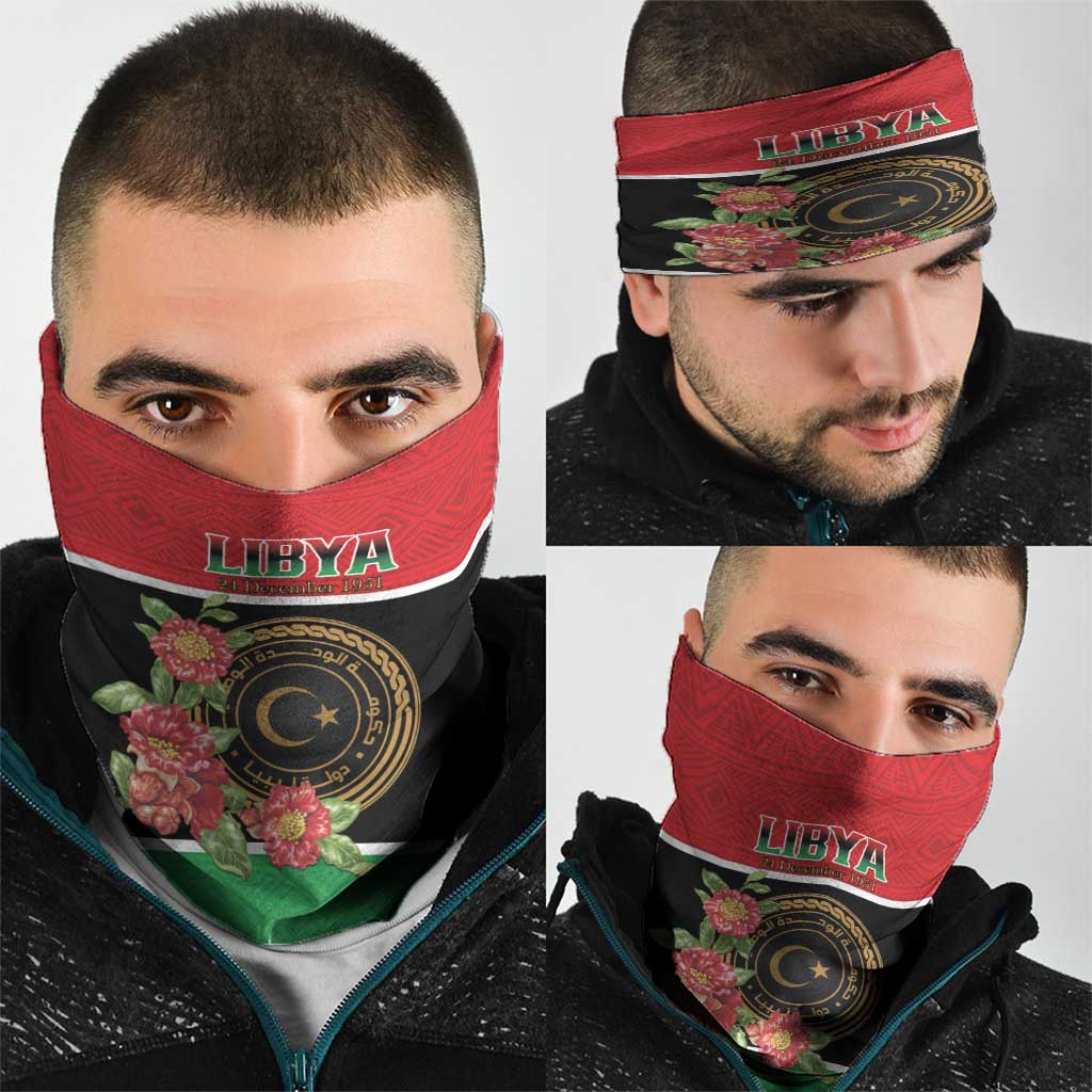 Libya Independence Day Neck Gaiter Pomegranate Blossom With Libyan Seal - Wonder Print Shop