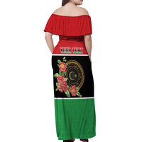 Personalized Libya Independence Day Off Shoulder Maxi Dress Pomegranate Blossom With Libyan Seal - Wonder Print Shop