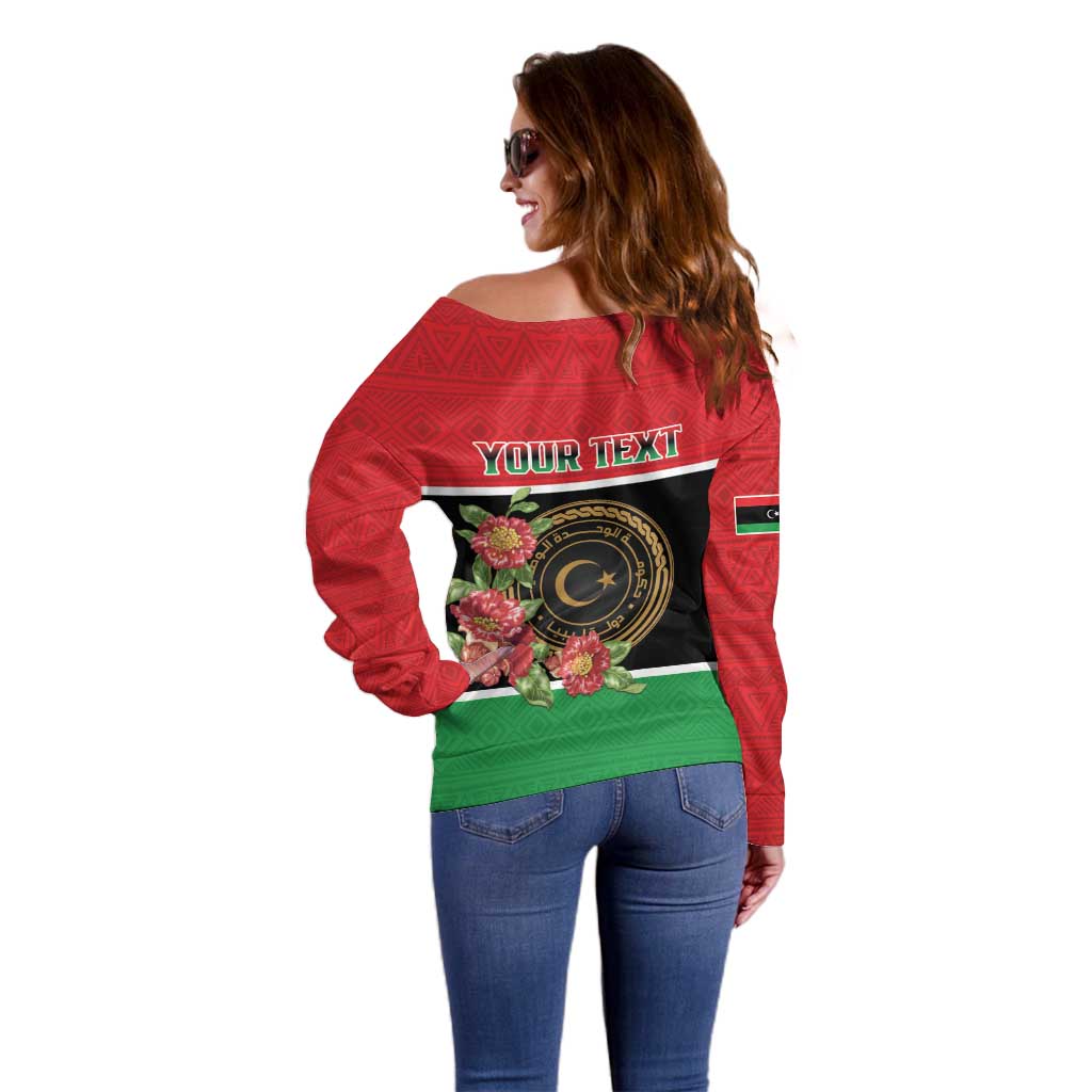 Personalized Libya Independence Day Off Shoulder Sweater Pomegranate Blossom With Libyan Seal - Wonder Print Shop