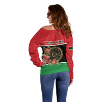 Personalized Libya Independence Day Off Shoulder Sweater Pomegranate Blossom With Libyan Seal - Wonder Print Shop