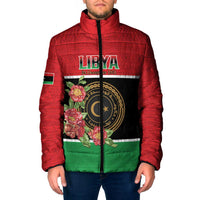 Personalized Libya Independence Day Padded Jacket Pomegranate Blossom With Libyan Seal - Wonder Print Shop