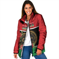 Personalized Libya Independence Day Padded Jacket Pomegranate Blossom With Libyan Seal - Wonder Print Shop