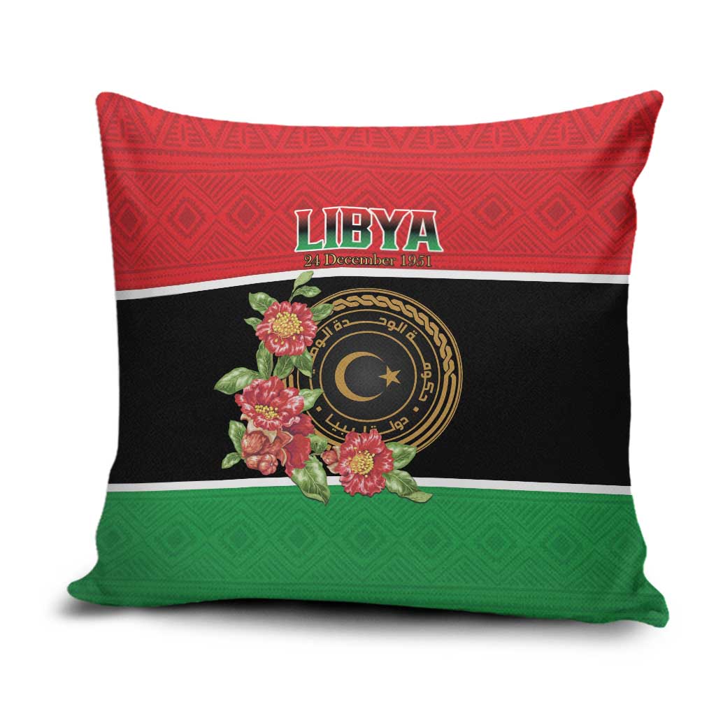 Libya Independence Day Pillow Cover Pomegranate Blossom With Libyan Seal - Wonder Print Shop