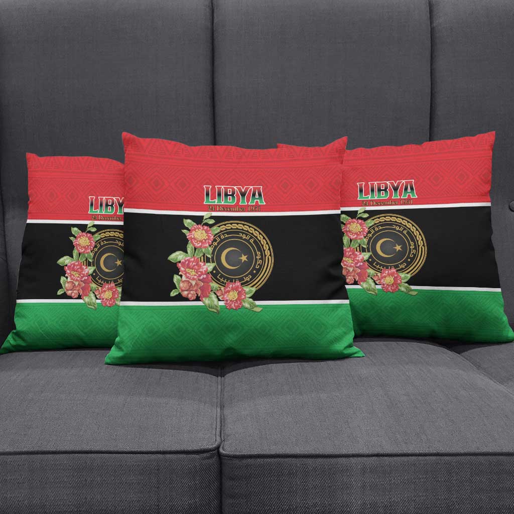 Libya Independence Day Pillow Cover Pomegranate Blossom With Libyan Seal - Wonder Print Shop