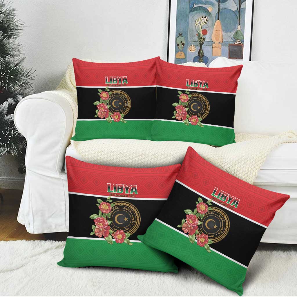 Libya Independence Day Pillow Cover Pomegranate Blossom With Libyan Seal - Wonder Print Shop