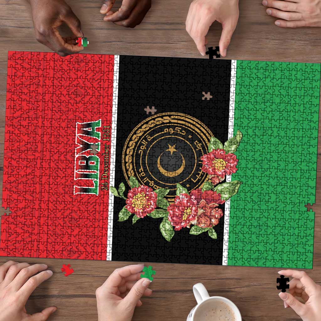 Libya Independence Day Puzzle Pomegranate Blossom With Libyan Seal - Wonder Print Shop