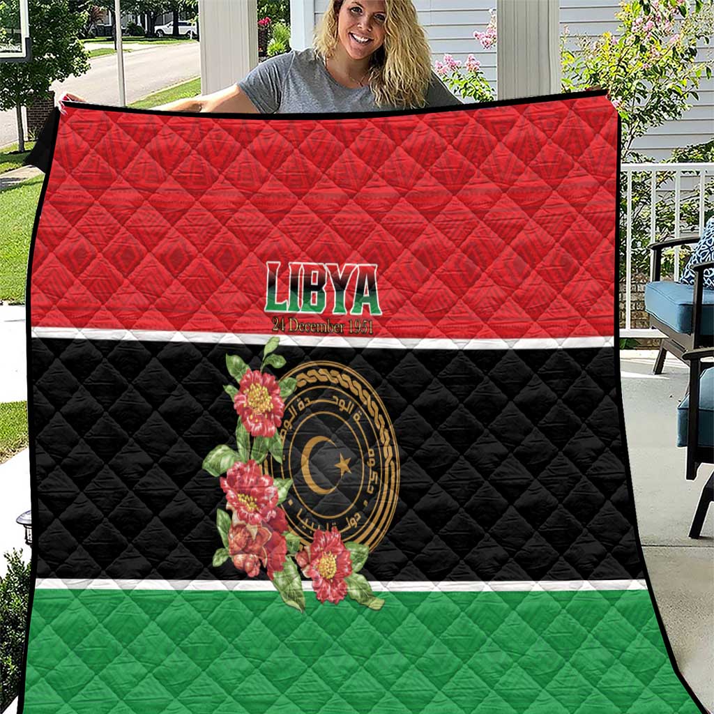 Libya Independence Day Quilt Pomegranate Blossom With Libyan Seal - Wonder Print Shop