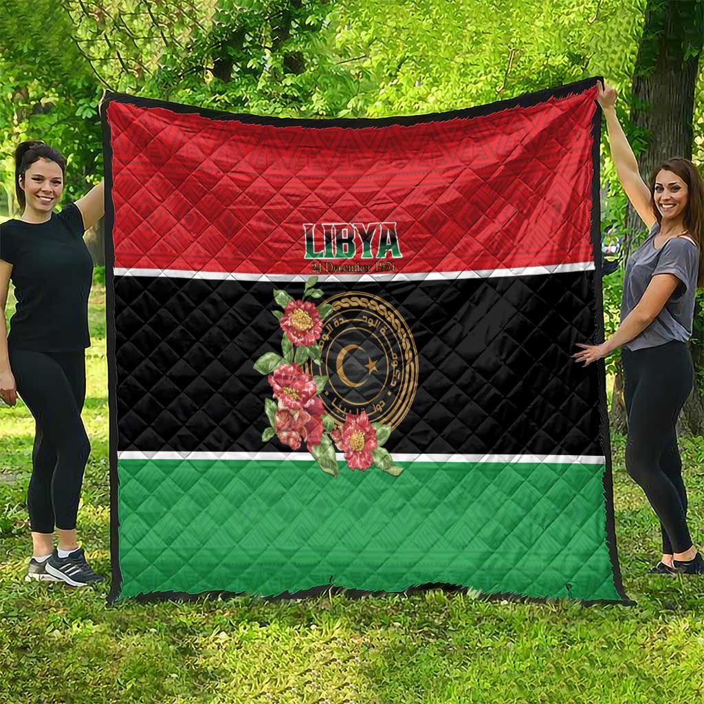 Libya Independence Day Quilt Pomegranate Blossom With Libyan Seal - Wonder Print Shop