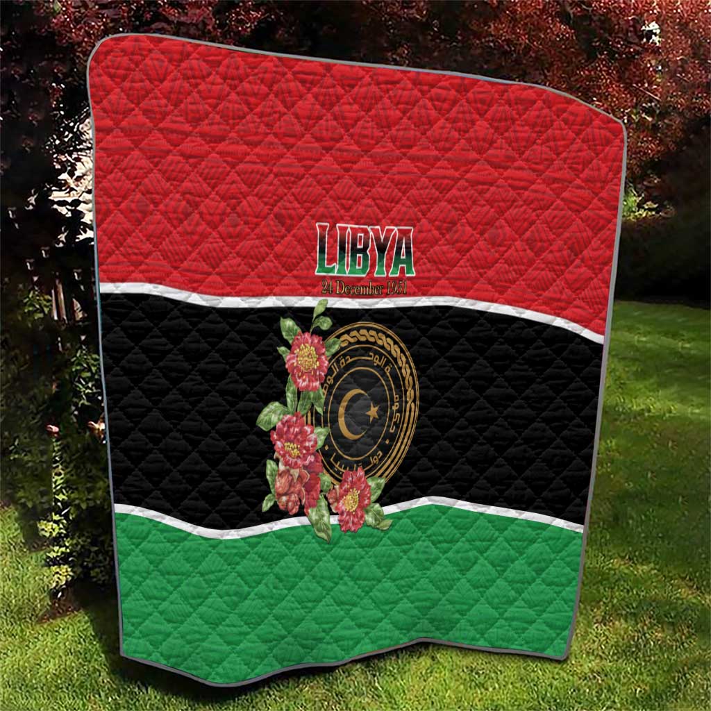 Libya Independence Day Quilt Pomegranate Blossom With Libyan Seal - Wonder Print Shop