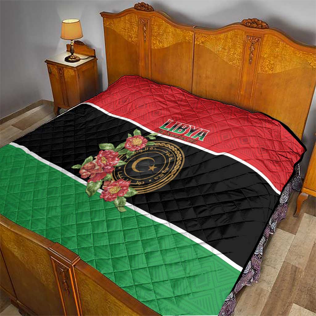 Libya Independence Day Quilt Pomegranate Blossom With Libyan Seal - Wonder Print Shop