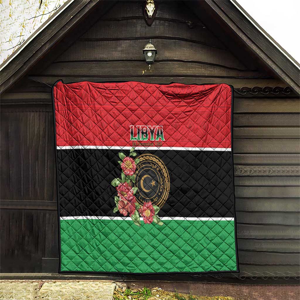 Libya Independence Day Quilt Pomegranate Blossom With Libyan Seal - Wonder Print Shop