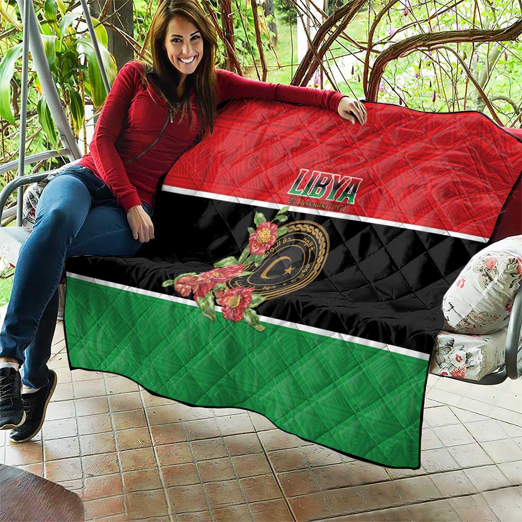 Libya Independence Day Quilt Pomegranate Blossom With Libyan Seal - Wonder Print Shop