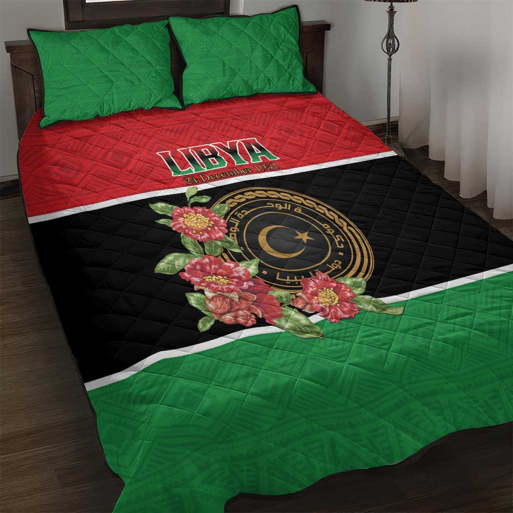 Libya Independence Day Quilt Bed Set Pomegranate Blossom With Libyan Seal - Wonder Print Shop