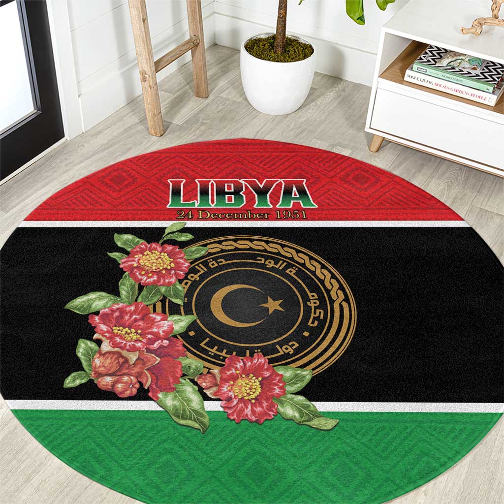Libya Independence Day Round Carpet Pomegranate Blossom With Libyan Seal - Wonder Print Shop