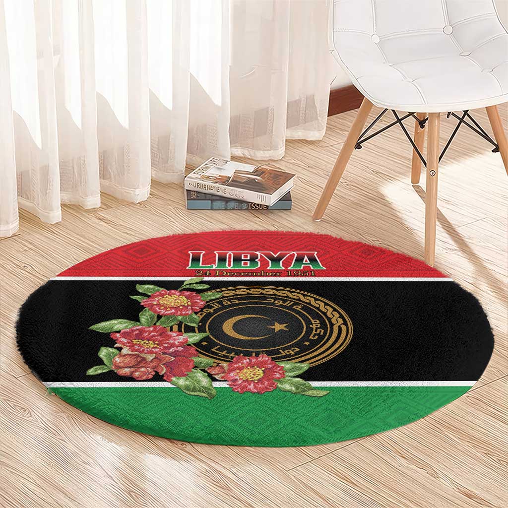 Libya Independence Day Round Carpet Pomegranate Blossom With Libyan Seal - Wonder Print Shop