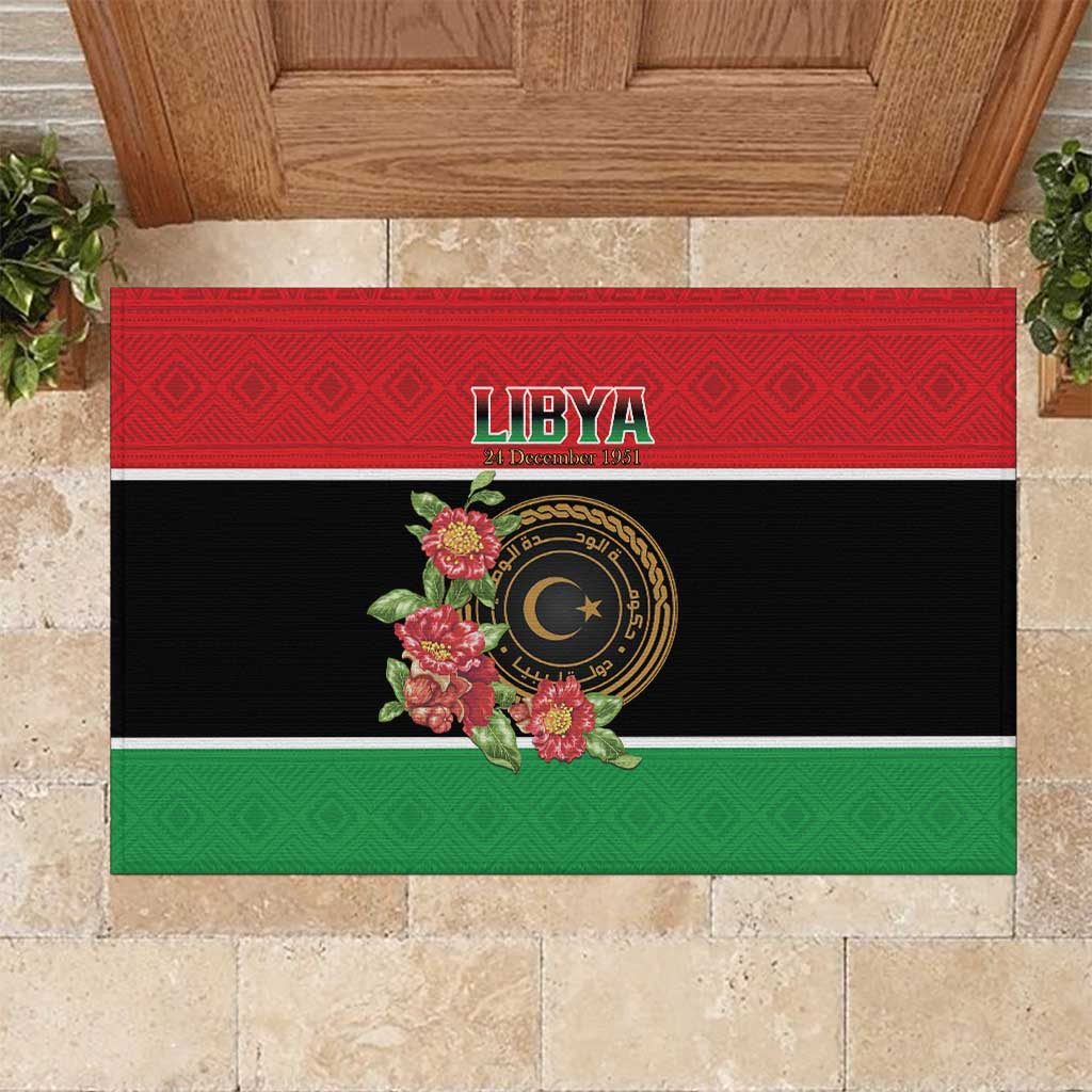Libya Independence Day Rubber Doormat Pomegranate Blossom With Libyan Seal - Wonder Print Shop