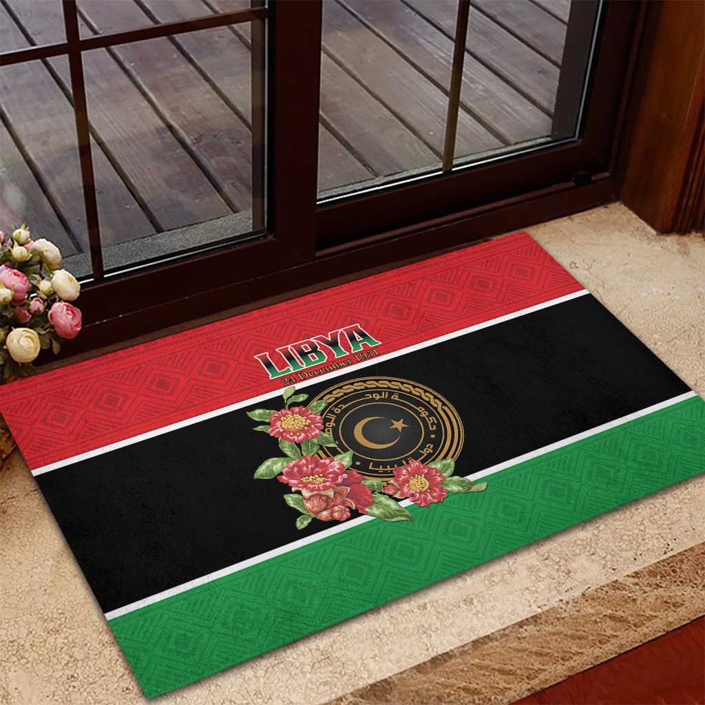Libya Independence Day Rubber Doormat Pomegranate Blossom With Libyan Seal - Wonder Print Shop