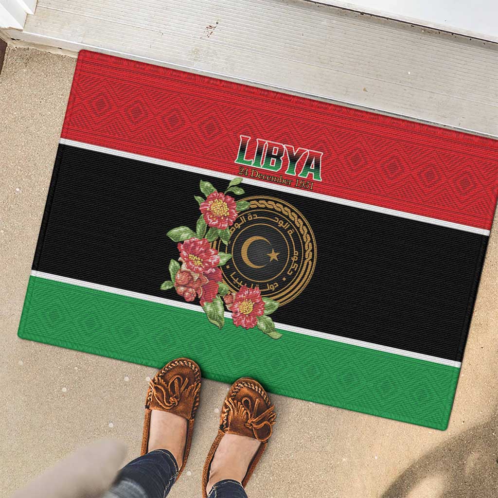 Libya Independence Day Rubber Doormat Pomegranate Blossom With Libyan Seal - Wonder Print Shop