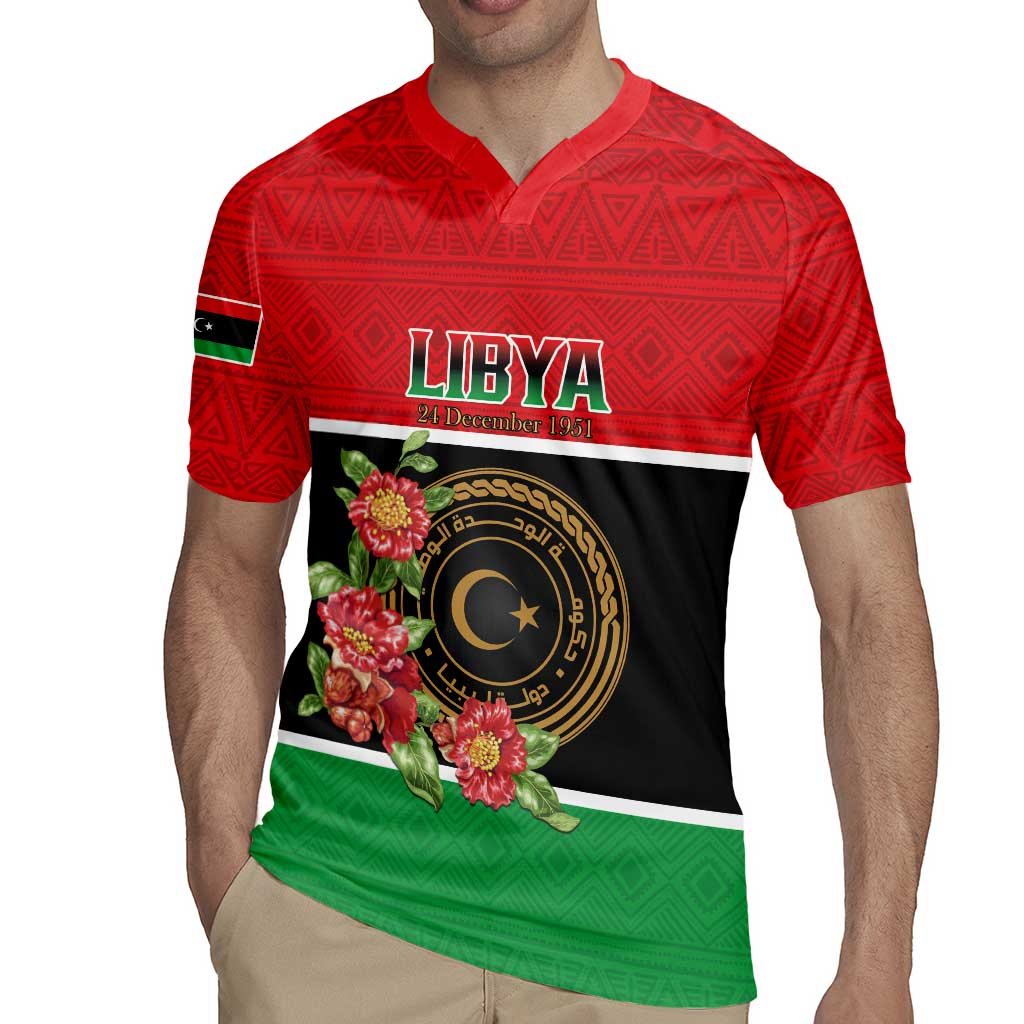 Personalized Libya Independence Day Rugby Jersey Pomegranate Blossom With Libyan Seal - Wonder Print Shop