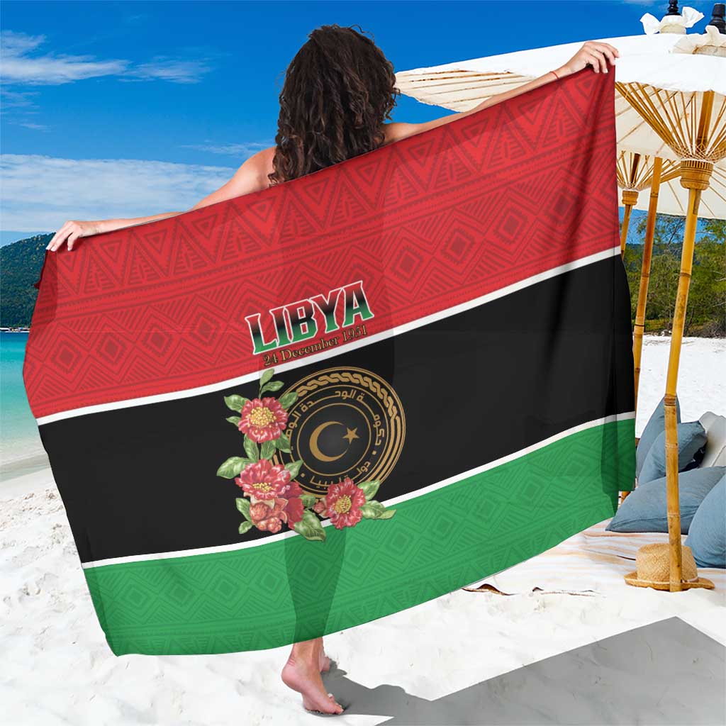 Libya Independence Day Sarong Pomegranate Blossom With Libyan Seal - Wonder Print Shop