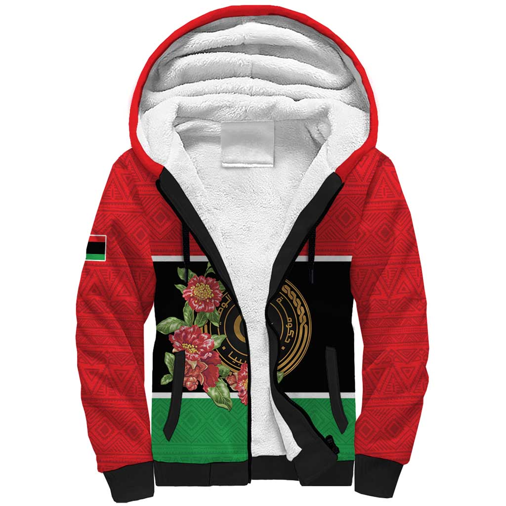 Personalized Libya Independence Day Sherpa Hoodie Pomegranate Blossom With Libyan Seal - Wonder Print Shop