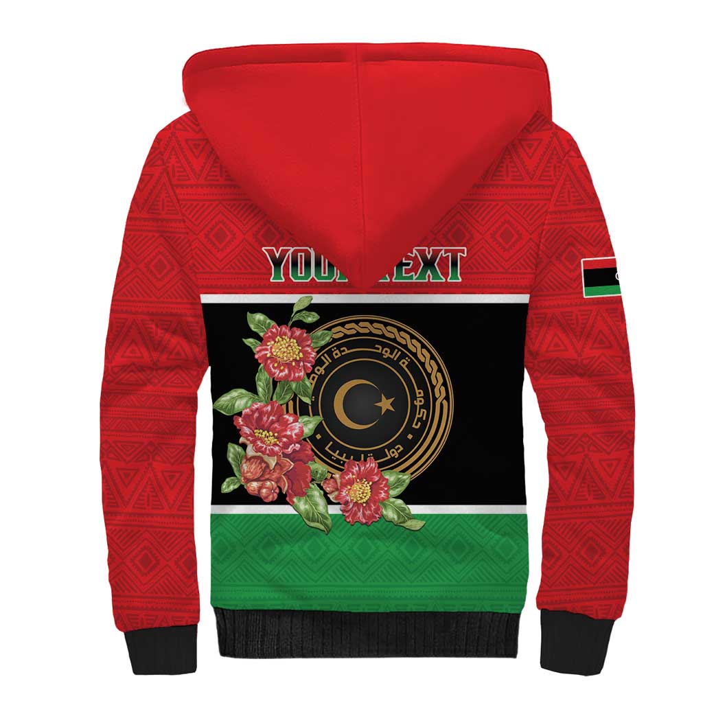 Personalized Libya Independence Day Sherpa Hoodie Pomegranate Blossom With Libyan Seal - Wonder Print Shop